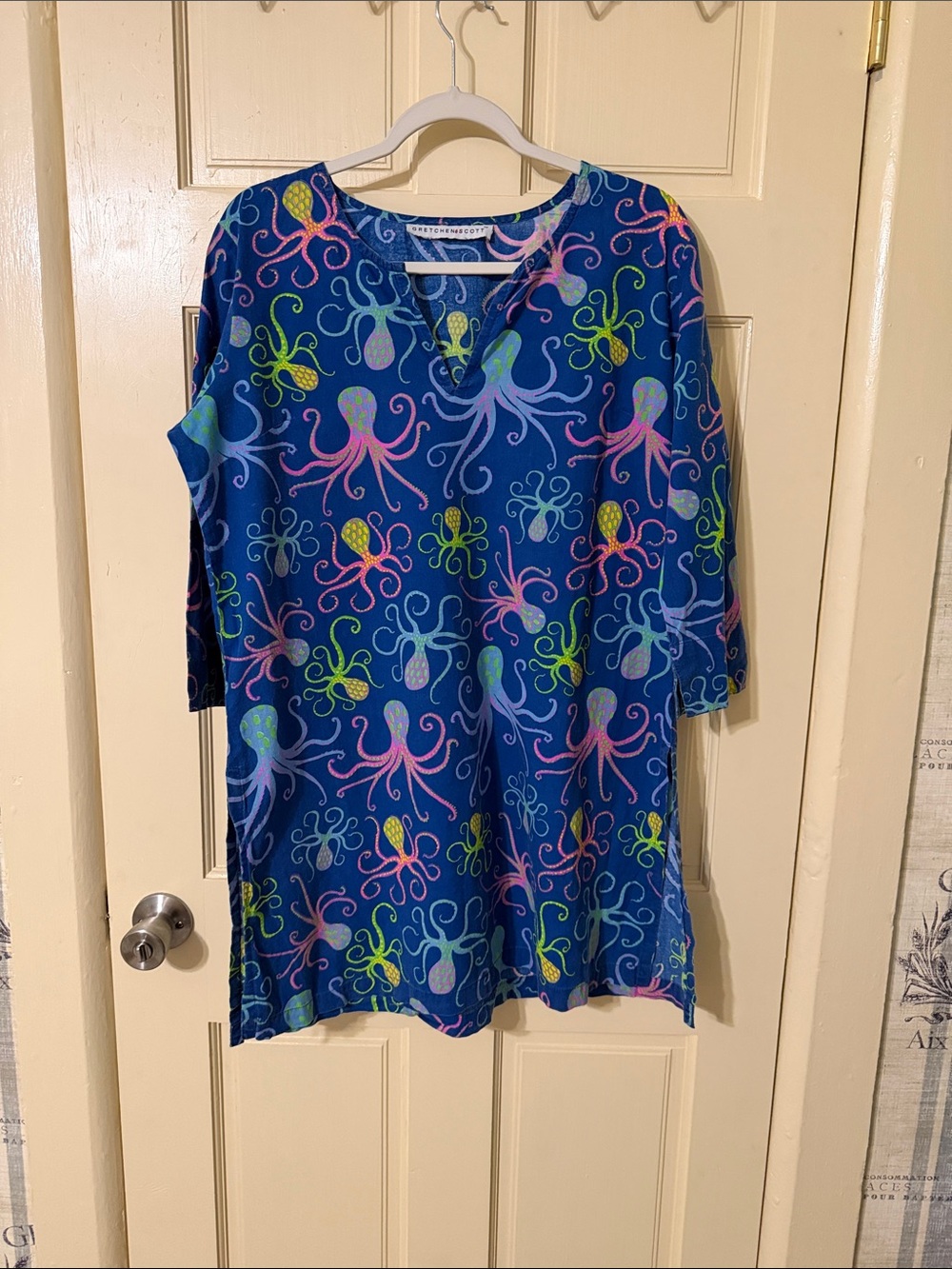 Gretchen Scott Designs women’s Navy Swim Tunic with Multicolor Octopus Print